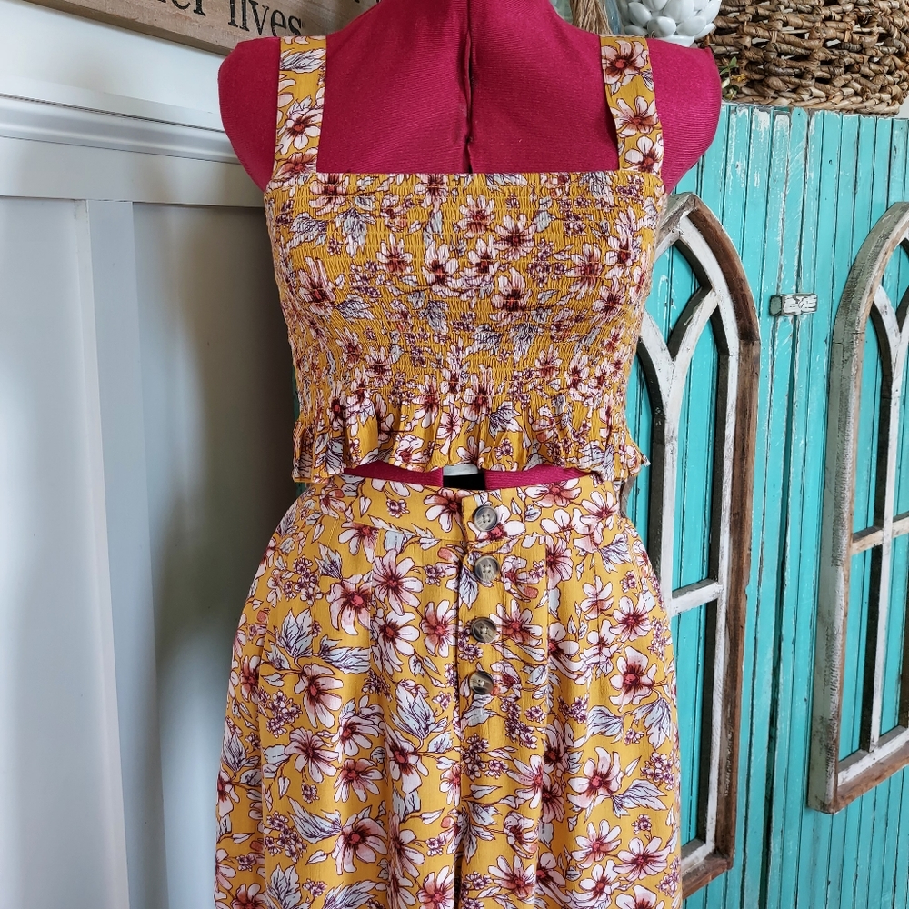 American Eagle SET Floral Crop Top Wide Leg Crop Pants